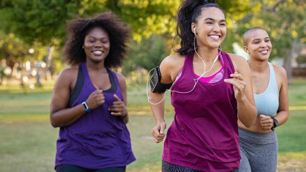 Women running for cardiovascular fitness